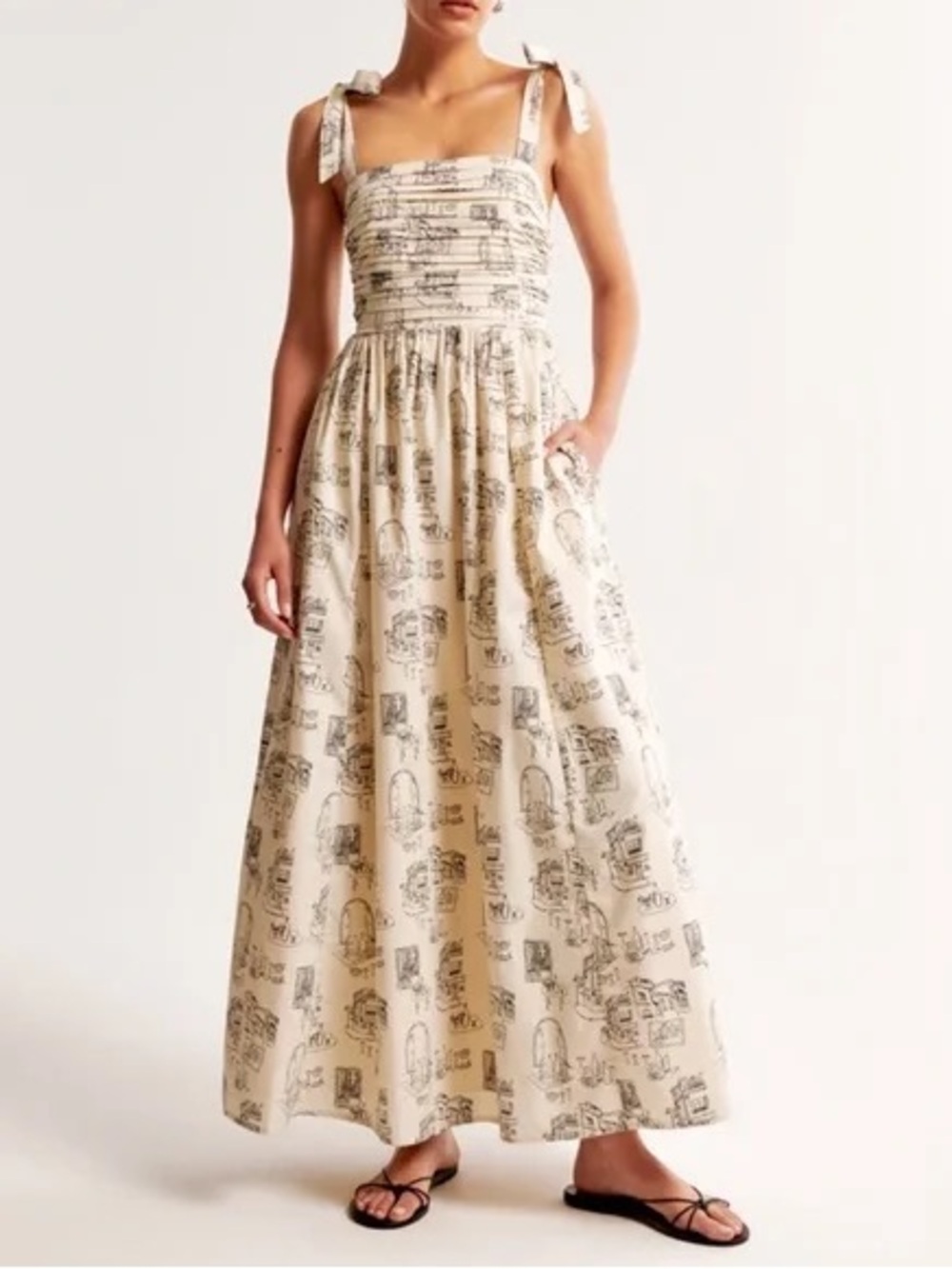 Abercrombie & Fitch Cream Maxi Dress with Black Scenic Print